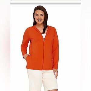 Denim and Co. zip front hooded jacket, orange